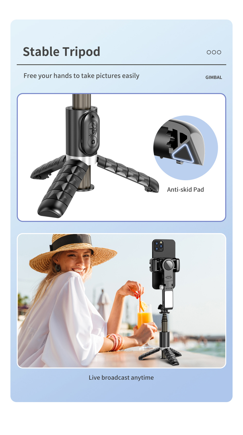 Estabilizador de articulación universal para smartphone, trípode selfie de 2 ejes, con seguimiento facial, rotación de 360°, puerto 4 en 1_voghion.com