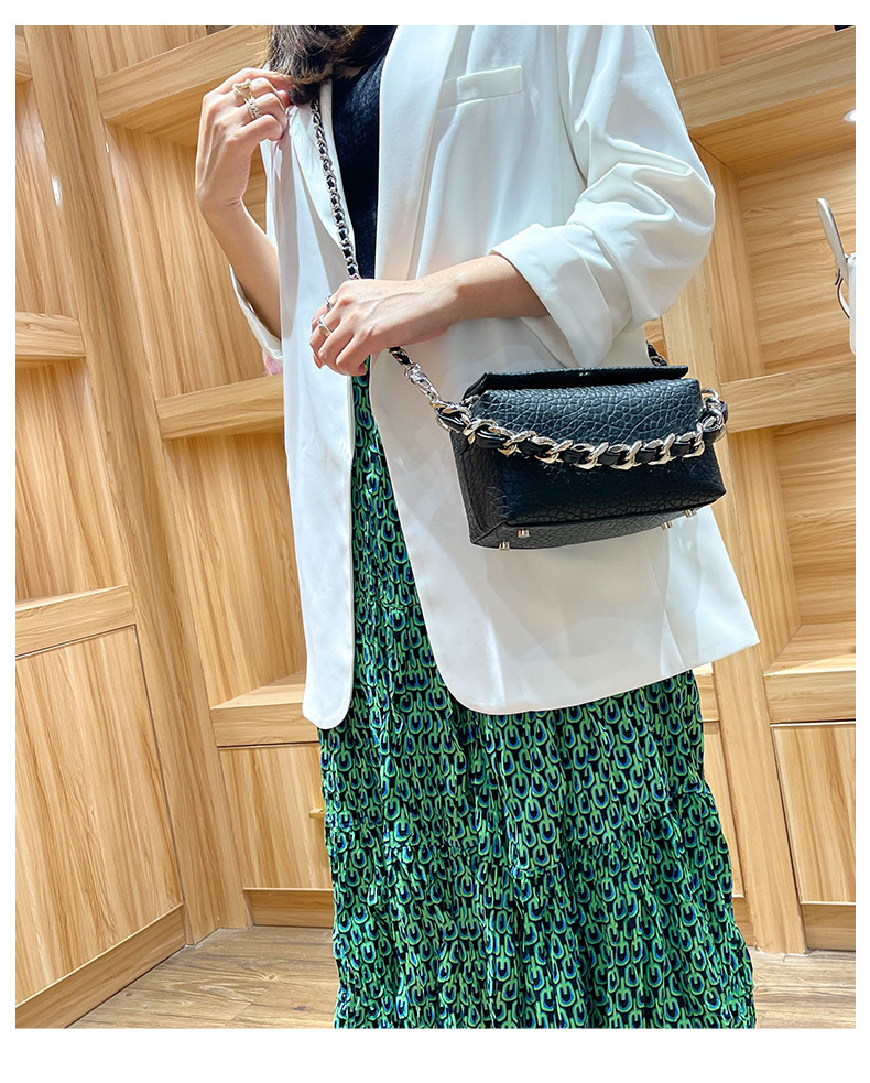 Borsa da donna Borsa a tracolla con catena in tessuto Borsa a scatola alla moda Borsa elegante con motivo litchi Borsa tuttofare_voghion.com