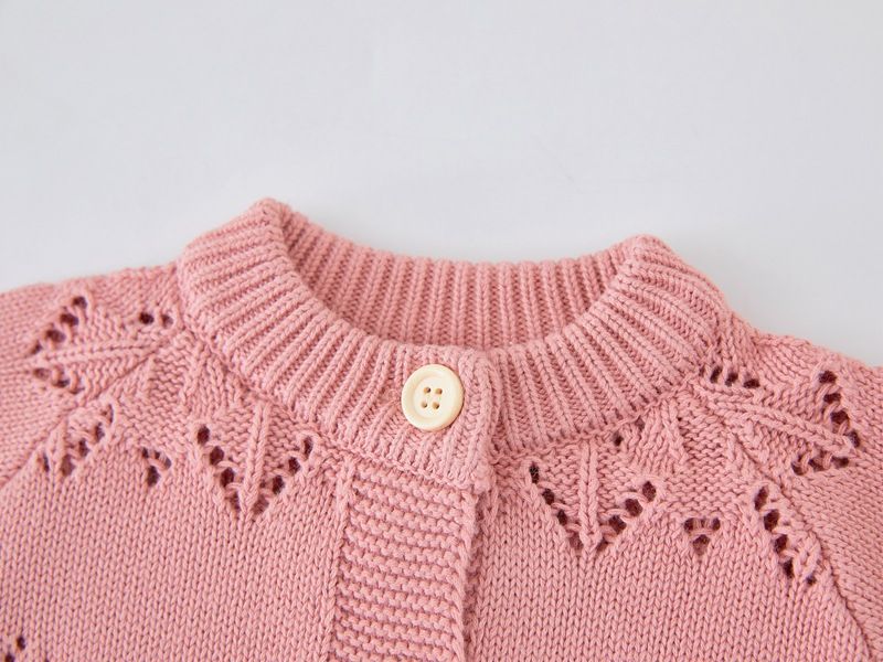 "Soft Cotton Knit Cardigan For Girls - Breathable Lace Pattern Long Sleeve Open Front Sweater, Round Neck Toddler & Kids Outerwear (3-8 Years,_voghion.com