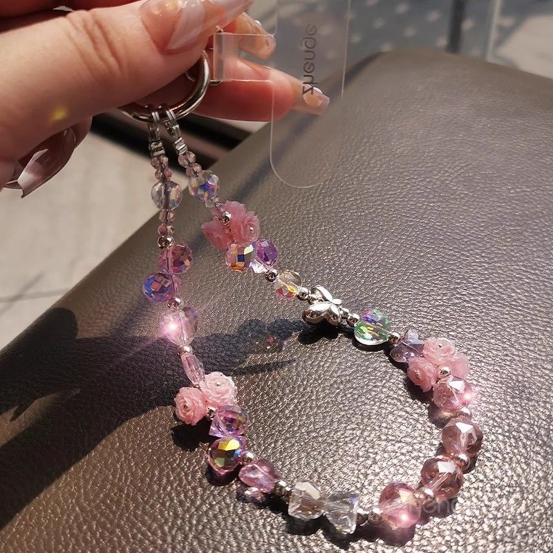 CyberGear Light Versatile Chain Sakura Butterfly Perline Braccialetto da polso con cordino in cristallo per custodia per telefono_voghion.com