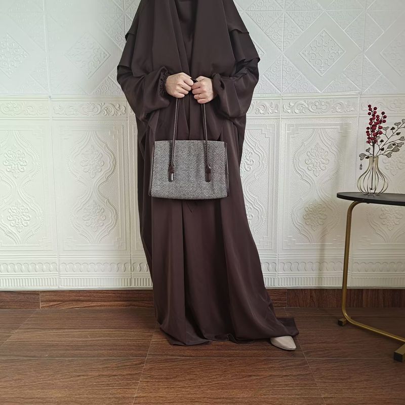 Vestido de dos piezas con hiyab, holgado, con mangas murciélago y color liso para mujer de Dubái, P105_voghion.com