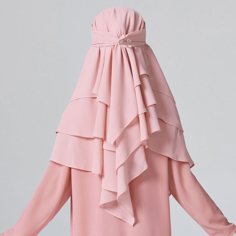 Middle Eastern Girls Hijab Solid Color Front And Back Three Layer Chiffon Headscarf_voghion.com