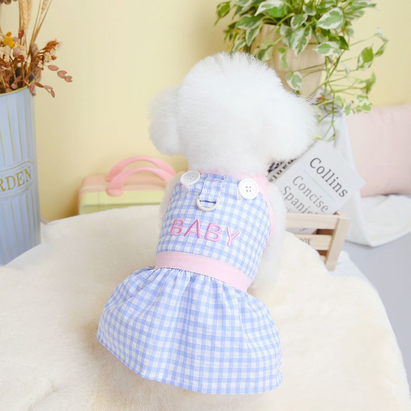 Prinzessin Hund Haustier Kleidung Frühling/Sommer Neue 23BABY Plaid Rock_voghion.com