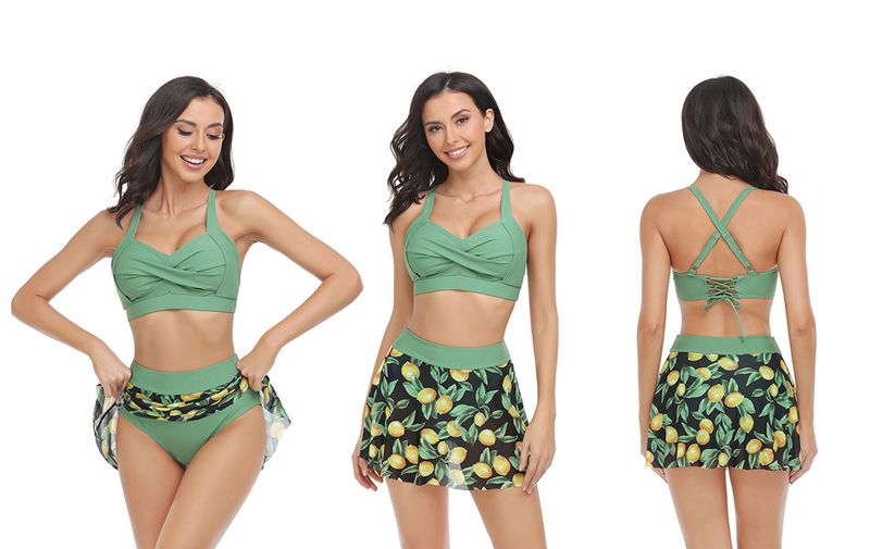 Nouveau maillot de bain fendu avec jupe en maille pour femme_voghion.com