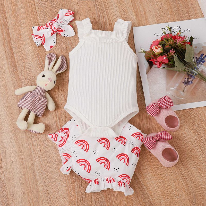 Pantalones cortos de verano con estampado de arcoíris y rayas de corazones para bebés y niños pequeños_voghion.com