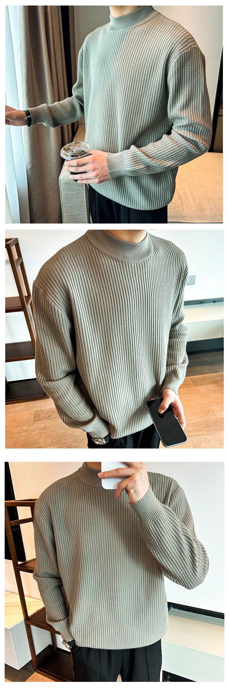 Men’s Slim-Fit High Neck Sweater – 7 Solid Colors, Breathable & Wrinkle-Resistant For Business Casual & Layering_voghion.com