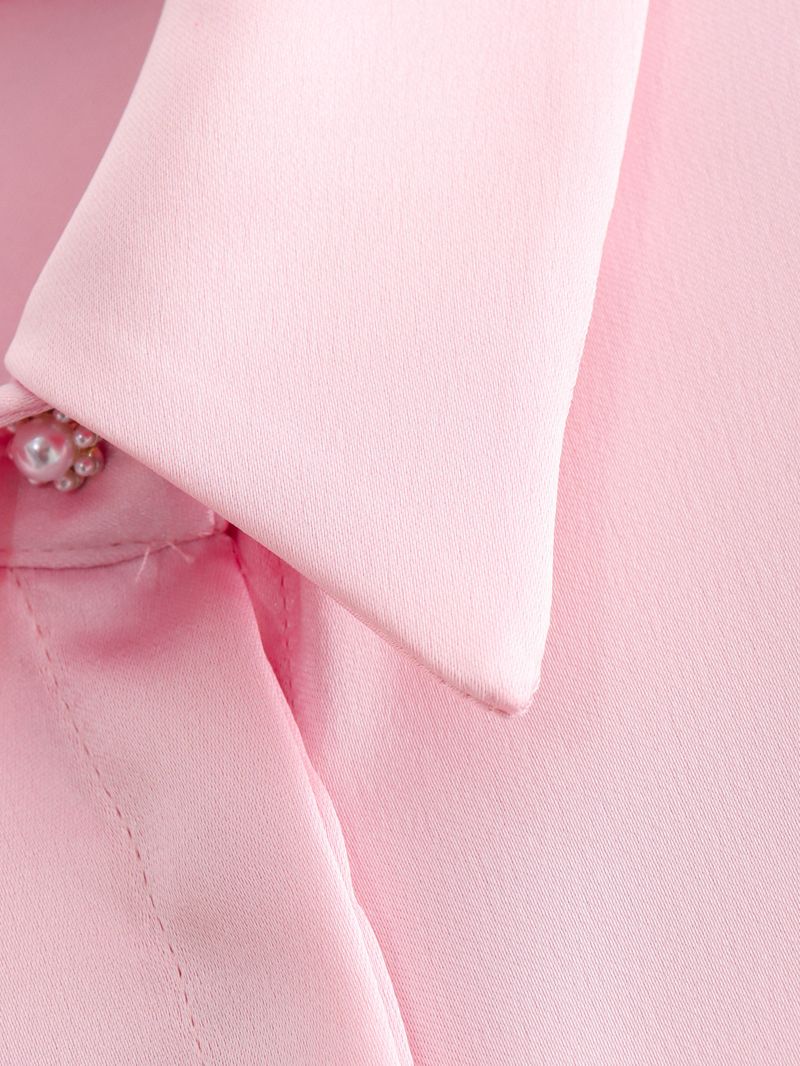 Camicia in seta testurizzata con risvolto e accessori in vita, nuovo stile estivo da donna 2024_voghion.com