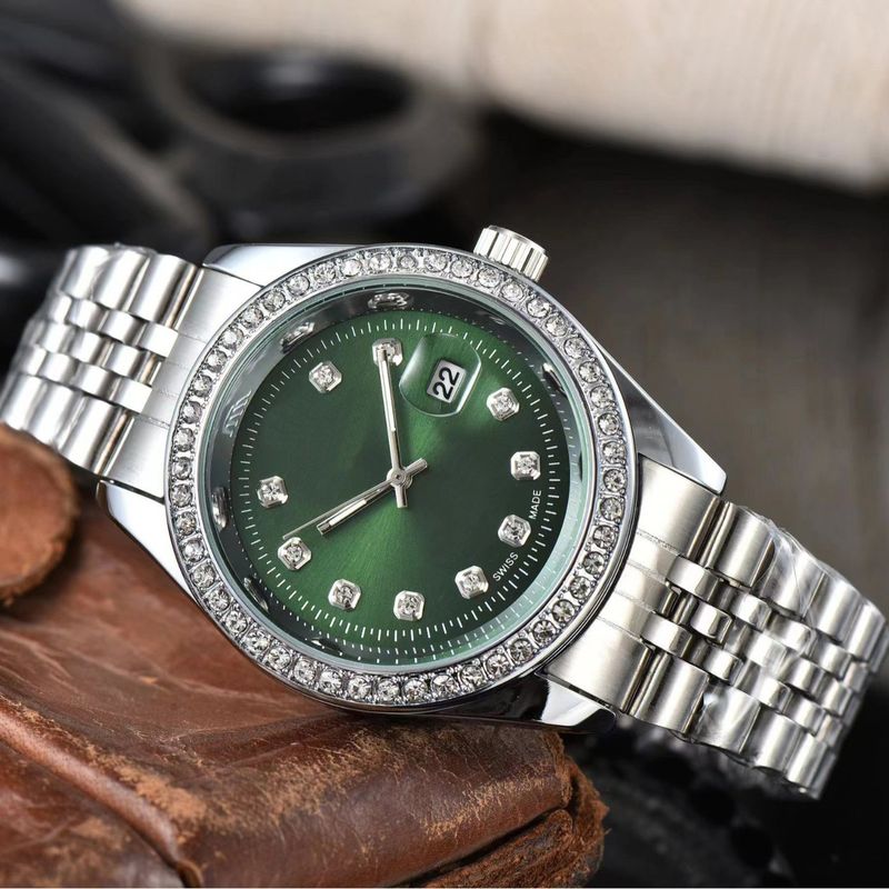 Relógio de pulso masculino mecânico, com calendário de quartzo, com pulseira de aço e incrustação de diamantes, não totalmente automático_voghion.com