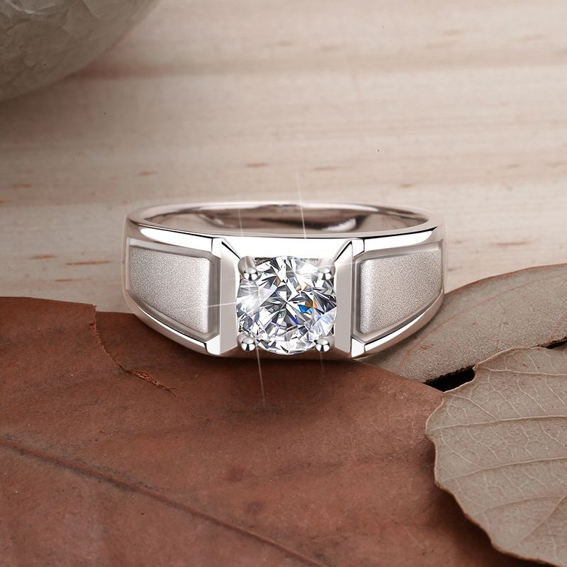 Gekleurde Moissanite Heren Diamant Matte Klassieke Mode Effen Textuur S Puur Zilveren Ring Trend_voghion.com