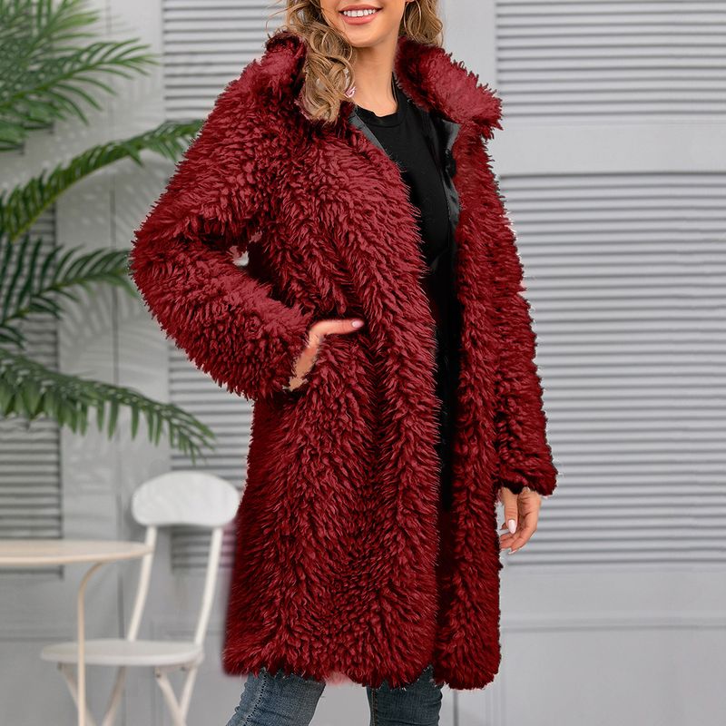 Women's Clothing autumn and winter new product lapel long plush fur jacket top women's coat_voghion.com