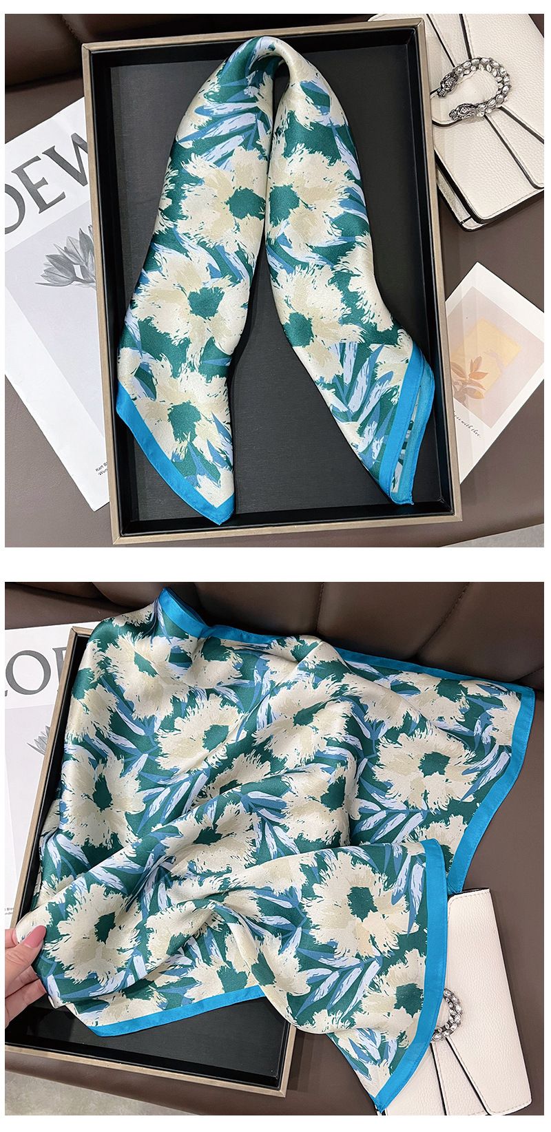 Seidenschal klein, quadratisch, Seide für Frühling und Sommer, dünnes Design, 100 % Maulbeerseide, Schutz für den Hals der Mutter,_voghion.com