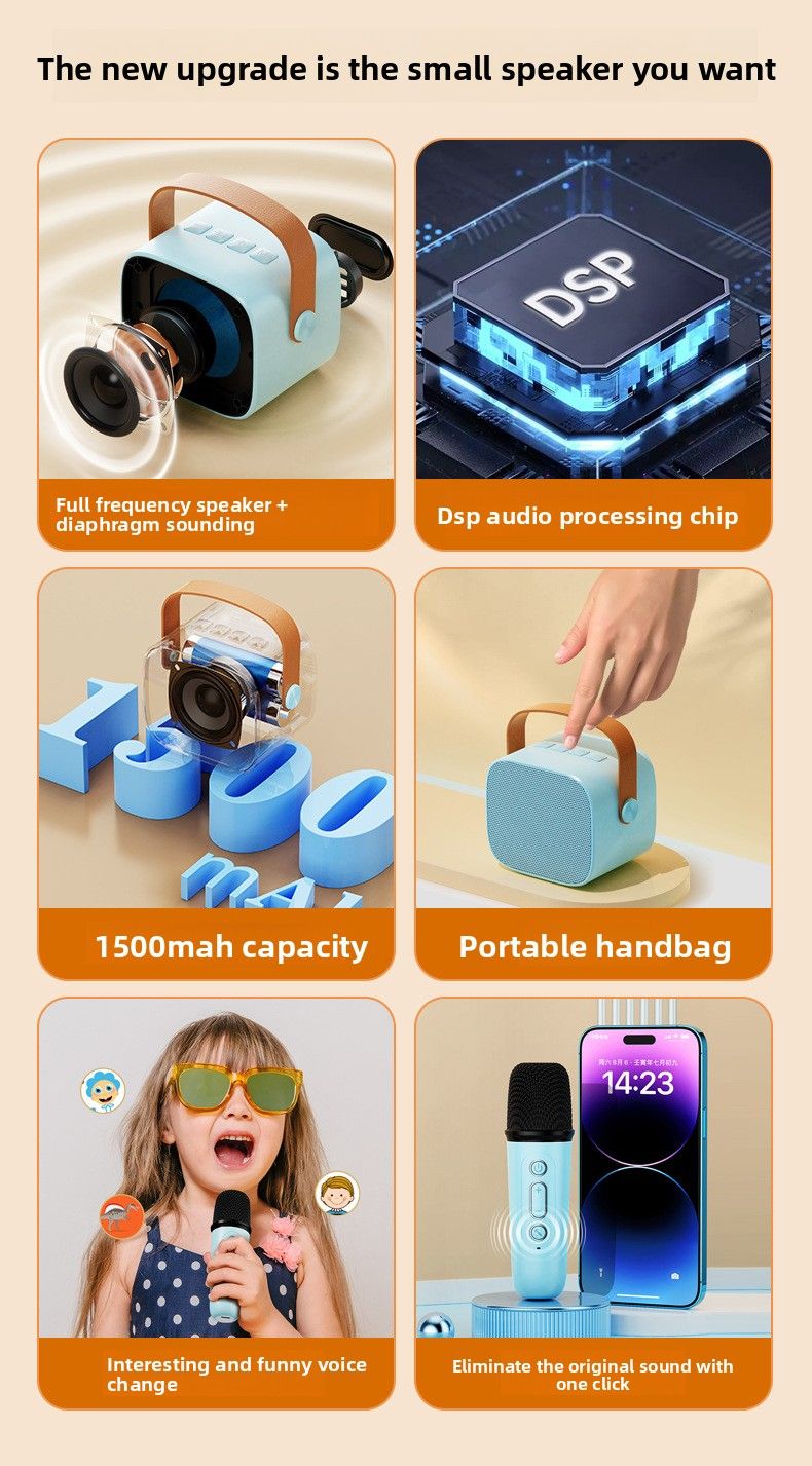 Mini enceinte Bluetooth karaoké pour enfants, sans fil, pour l'extérieur, chant, usage domestique, avec microphone_voghion.com
