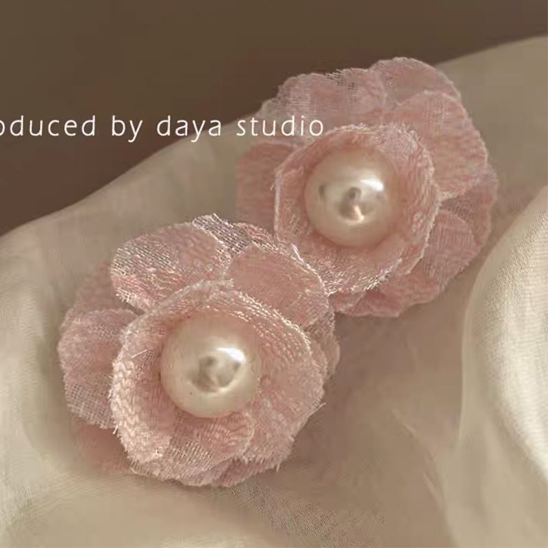 Camellia Dream ~ Orecchini con perle e fiori in pizzo francese con atmosfera da fata super, orecchini delicati con temperamento di nicchia avanzato_voghion.com