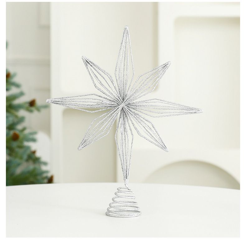 Elegante puntale per albero a forma di stella metallica – Design frantumato, multi-punta e geometrico per decorazioni natalizie e festive (25-30 cm, oro champagne/argento)_voghion.com