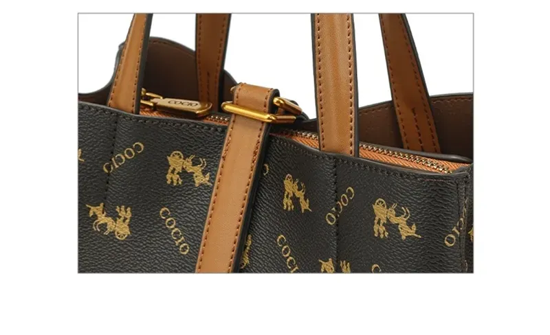 COCIO Designer New Letter Printed Shoulder Simple And Versatile Vintage Mailman Casual Classic Bucket Bag_voghion.com