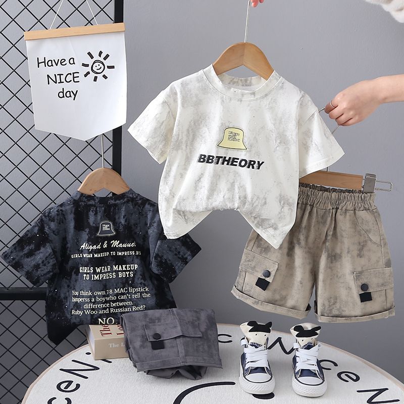 Abbigliamento per neonati maschi, maglietta sottile tie-dye estiva, completo in due pezzi_voghion.com