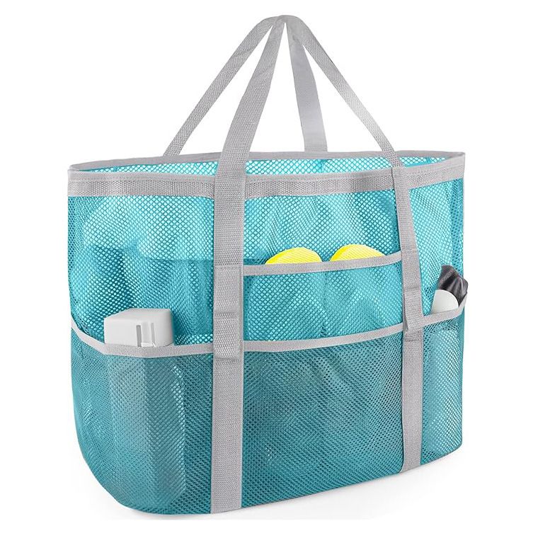 Borsa da spiaggia in rete di grandi dimensioni - Organizer da viaggio per articoli da toeletta di grandi dimensioni con manici, impermeabile e leggera (perfetta per vacanze, piscina, palestra)_voghion.com
