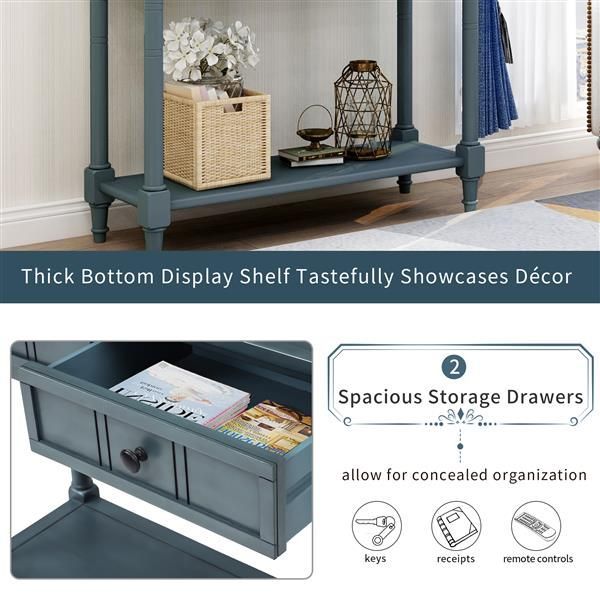 Console Table Traditional Design With Two Drawers And Bottom Shelf (Navy)_voghion.com
