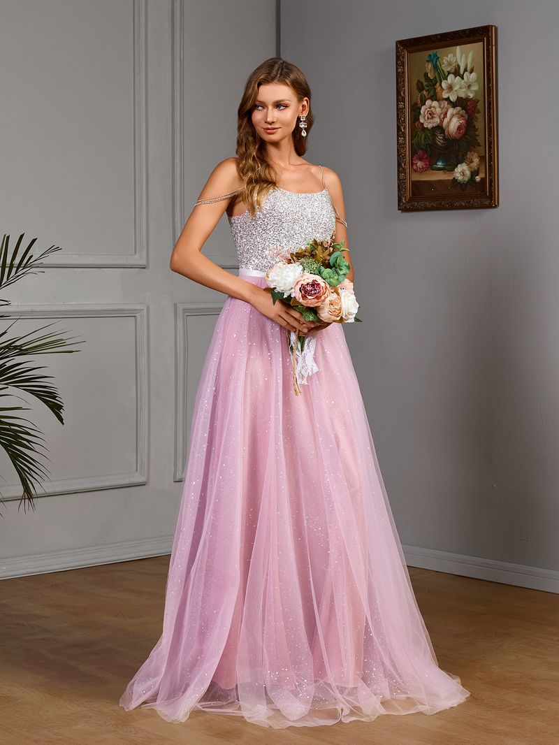 Robe de bal élégante en tulle pailleté – Robe de mariée bustier coupe trapèze ornée de sequins scintillants (Violet, S-XL)_voghion.com