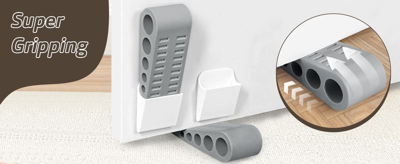 Door Stopper Wedge 3-Pack - Rubber Wall Protector, Holder Included, No Drill Noise Reduction For Home & Office_voghion.com