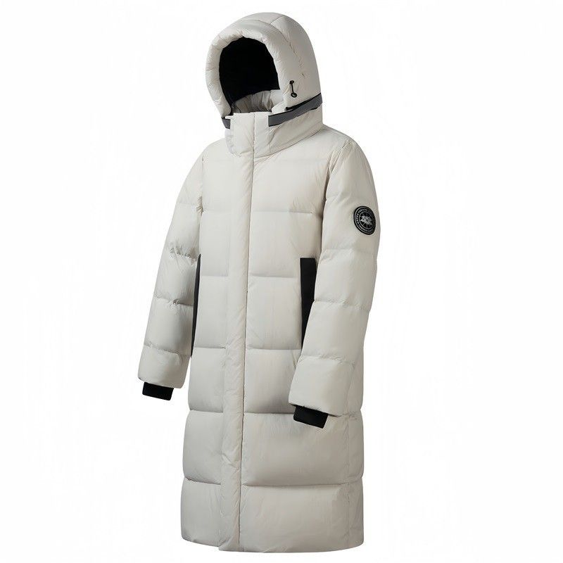 Herrenbekleidung Extrem kalte, wasserdichte, lange Seiden-Baumwolljacke für den Außenbereich, lockere und verdickte Overknee-Jacke aus weißer Entenseide-Baumwolle mit Kapuze für den Winter_voghion.com