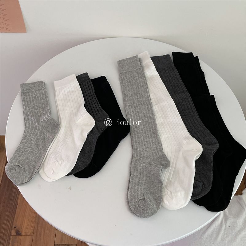 Calzini bianchi e neri, calzini lunghi, calzini di cotone, calzini a tubo medio, calzini alti fino al ginocchio, calzini alla moda_voghion.com