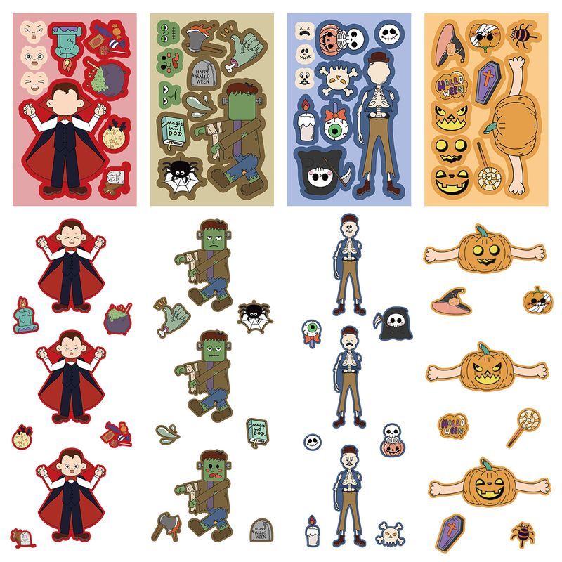 Stickers 8 Piece Halloween Face Changing Stickers Children's Educational Toys Handmade DIY Cartoon Stickers Puzzle Stickers_voghion.com