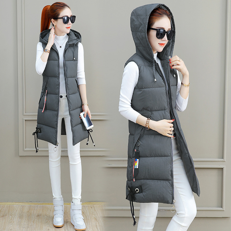 Gilet en coton slim à capuche pour femme grande taille_voghion.com