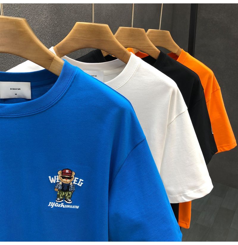 Herrenbekleidung Kurzarm-T-Shirt mit Cartoon-Bär-Aufdruck für Herren, Sommermode, All-Match, lässiger Rundhalspullover, lockeres Oberteil_voghion.com