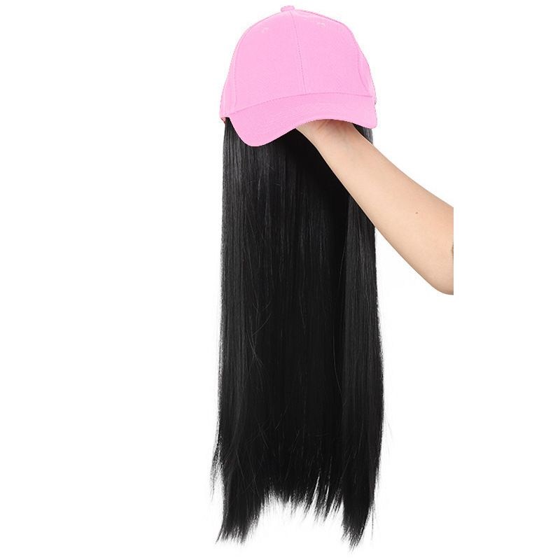 Cappellino da baseball alla moda da donna con parrucca lunga e liscia attaccata - Elegante cappello con parrucca che copre tutta la testa in più colori_voghion.com