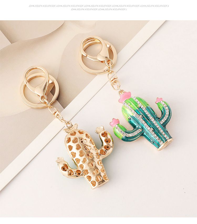 Nuovo portachiavi in lega di stile fresco a forma di cactus con strass, decorazione fatta a mano con strass per borse da donna_voghion.com