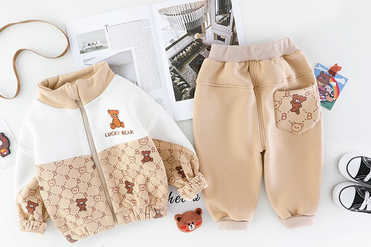 Ensemble d'hiver deux pièces en peluche pour garçons, Style étranger, manteau Cool pour bébés et nourrissons_voghion.com