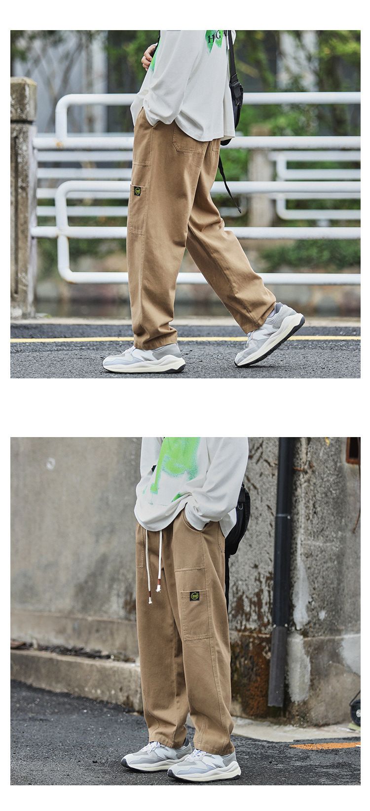 Cityboy Arbeitskleidung für Herren im Herbst, übergroße, lockere Passform, mit lässigem Stil und geradem Bein, Freizeithose_voghion.com