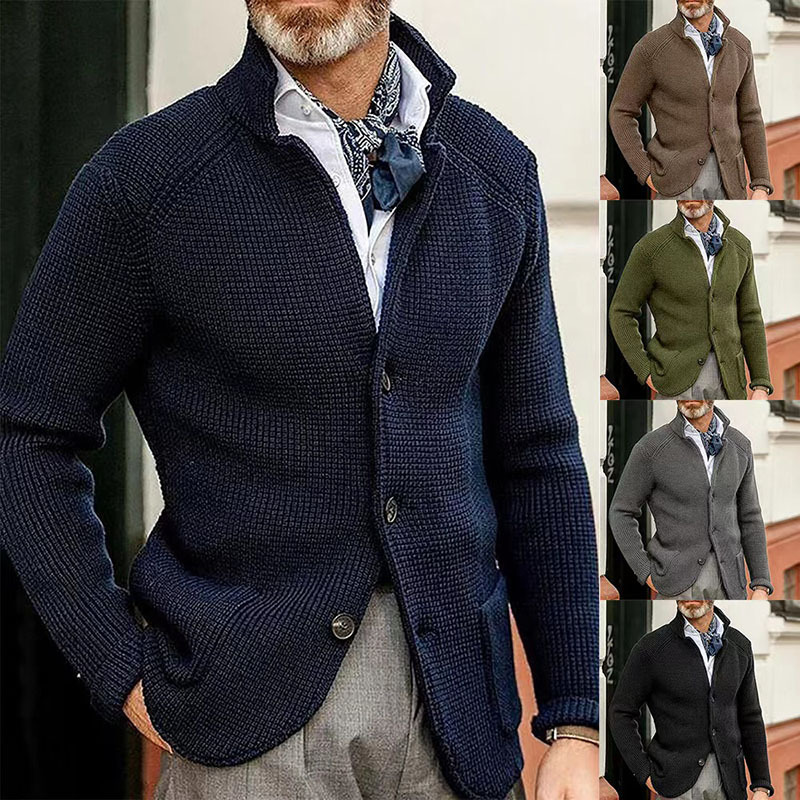 Pullover Herren Verdickter Slim Fit Stehkragen Strickwaren Herbst Und Wintermantel_voghion.com