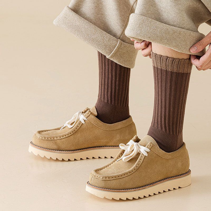Nouvelles chaussettes d'automne et d'hiver pour hommes, chaussettes décontractées de couleur unie pour hommes, chaussettes en éponge, fond en serviette, chaussettes mi-tubes épaisses et polyvalentes_voghion.com