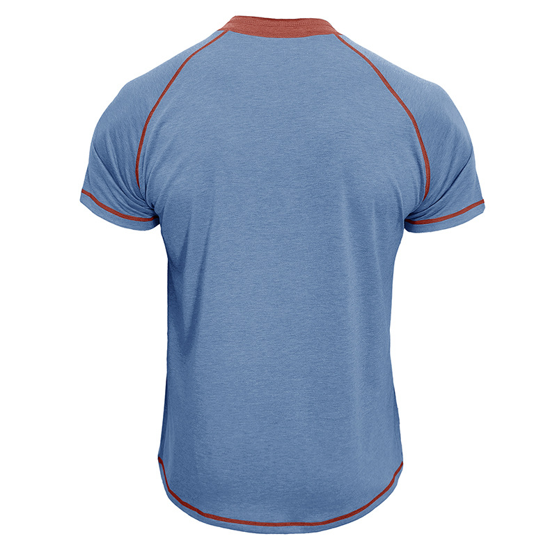 2024 Sommer Kurzarm Rundhals Herren Henry Shirt T-Shirt Color Block Top_voghion.com