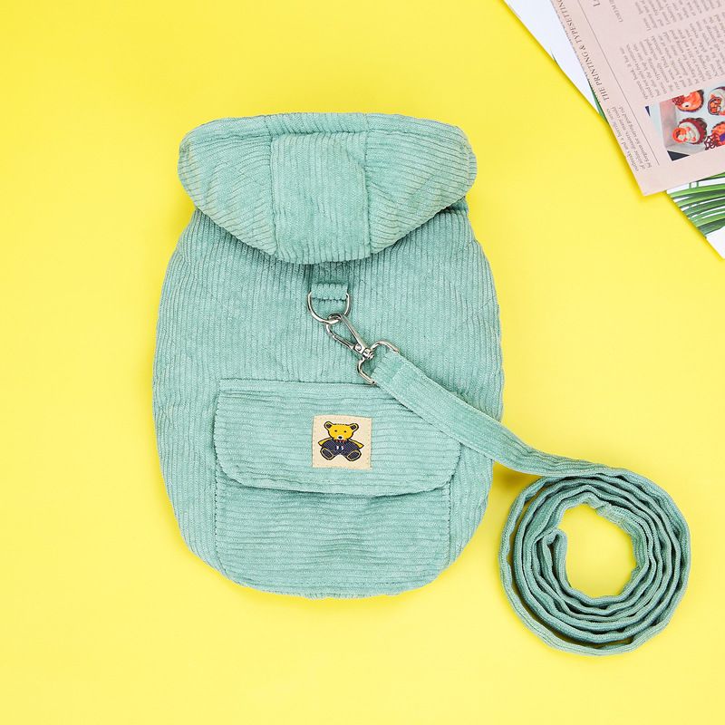 Dog autumn and new Teddy pet clothing winter plush corduroy pull loop two legged cotton clothes_voghion.com