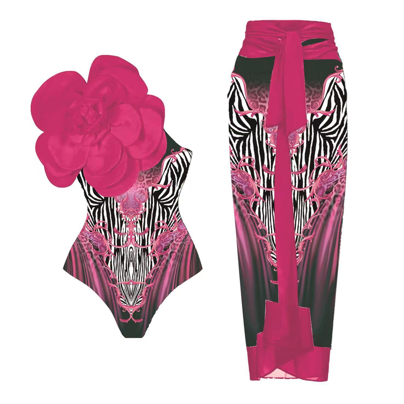 One Piece Swimsuit Female 3D Large Flower Decoration Print Swimsuit Suit Female Cross Border 2529_voghion.com