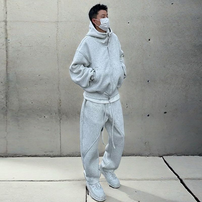 Verdickter Freizeitsportanzug für Frühling und Herbst, lockere Kapuzenjacke, Pullover, Jogginghose, zweiteiliges Set, ein komplettes Set mit fortschrittlichem Sinn_voghion.com