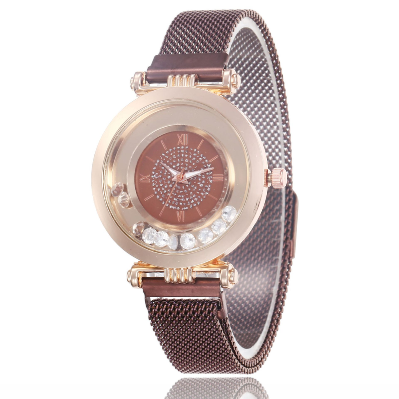 Cost performance full diamond ball quicksand women's mesh quartz ultra-thin Roman digital magnet watch_voghion.com
