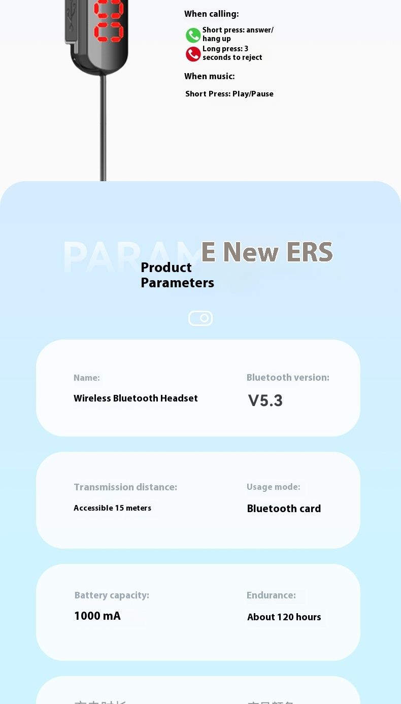 Jaunas piekaramas kakla daļas sporta Bluetooth austiņas ar īpaši liela darbības rādiusa digitālo displeju un lielas ietilpības bezvadu austiņām_voghion.com