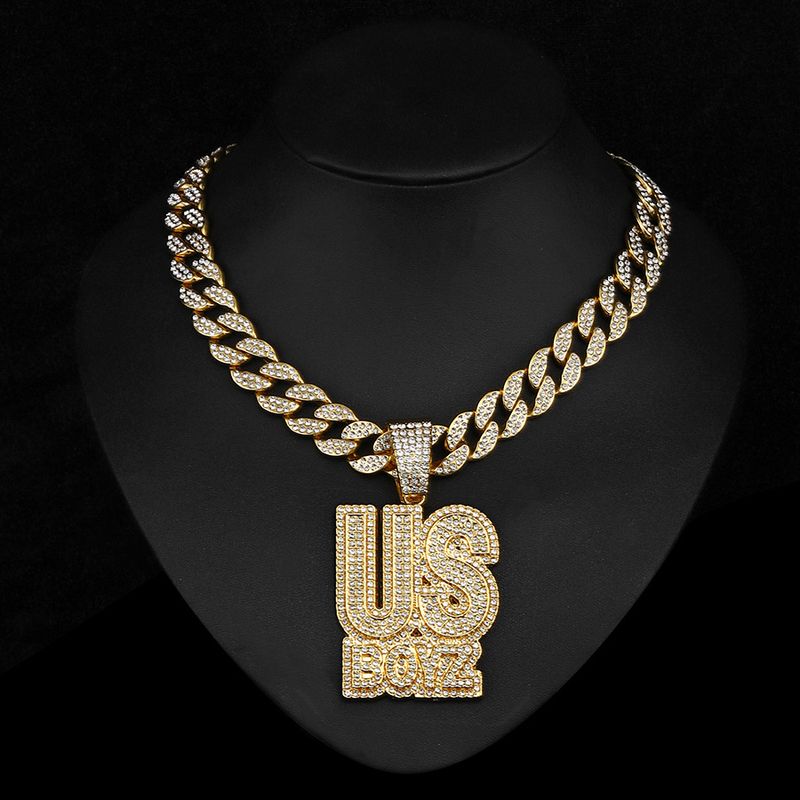 Lletter USBOYZ Anhänger Persönlichkeit Hip Hop Halskette kubanische Kette Legierung Persönlichkeit Retro Halskette_voghion.com
