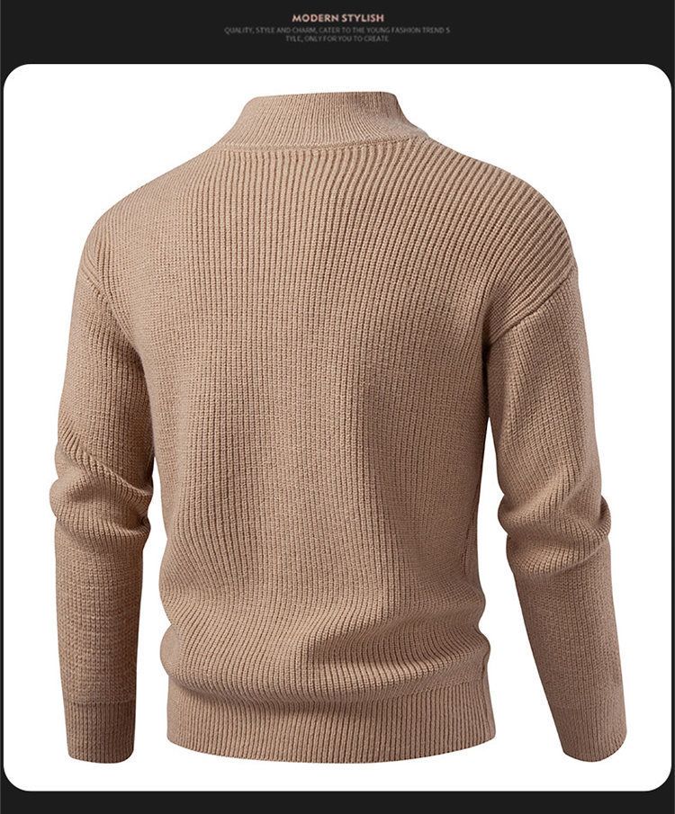Men's Fashion Solid Color Knit Cardigan With Stand Collar, Loose Fit Long Sleeve Sweater For Casual & Sporty Style_voghion.com