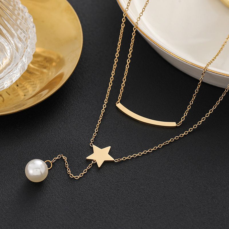 Meichen 2023 New Fashionable Double Layered Niche Design With Collar Chain, Tassel Pearl Pendant Net, Popular 100%_voghion.com