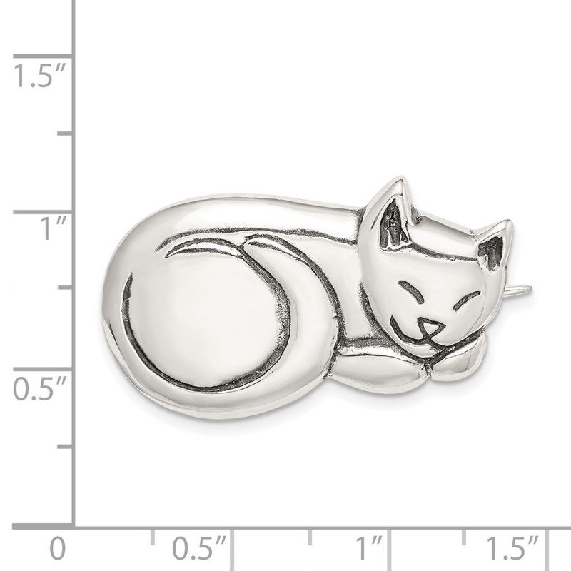 Sterling Silver Antiqued Sleeping Cat Pin_voghion.com