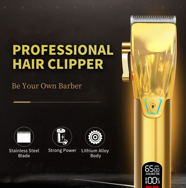 Professional Electric Clipper, LCD Battery & Length Display, 5 Guide Combs Cordless 120min Use_voghion.com