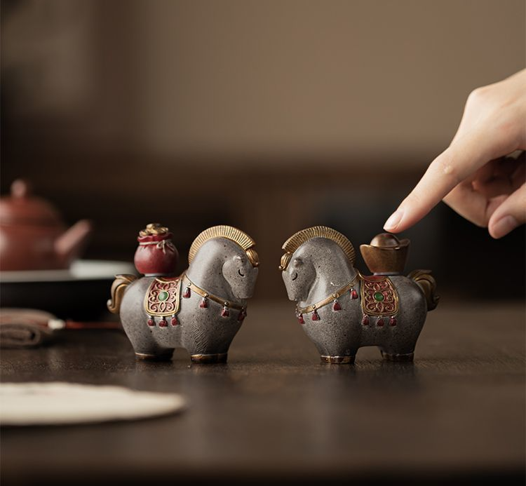 Ornamento di ricchezza istantanea che cambia colore, stile cinese, cavallo Tang, set di vassoi, accessori da tavolo e da nutrimento_voghion.com