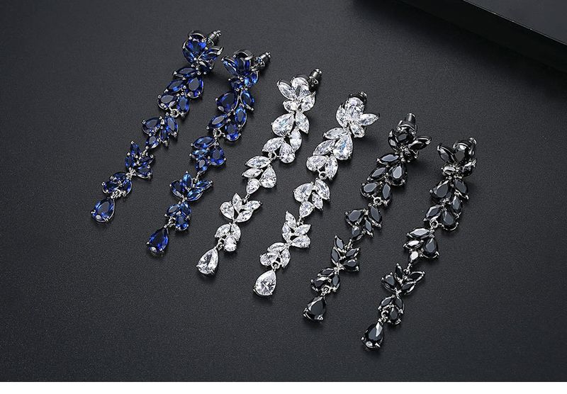 Women's Jewelry Elegant Long Copper Earrings With 3A Zirconia, Leaf-Inspired Design For A Sophisticated Look Atmosphere Tree Branch Shaped Earrings_voghion.com