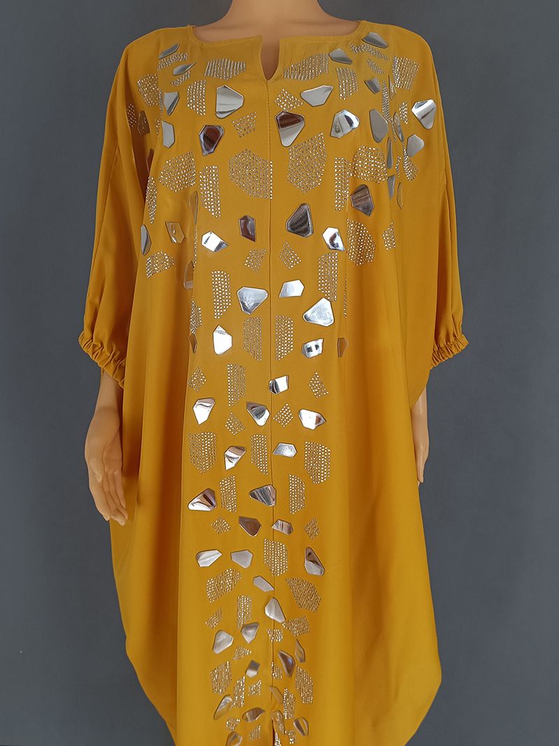Vestido con parche irregular de diamantes de imitación para mujer_voghion.com