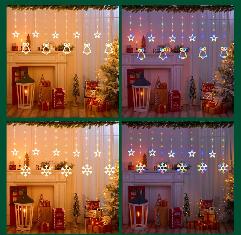 Weihnachts-LED-Lichtervorhang mit Stern- und Monddesign – warmweiße und bunte Optionen für Weihnachtsdekorationen_voghion.com